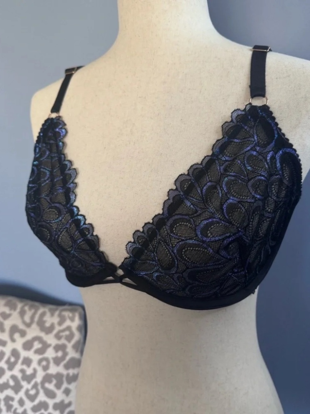 Savage X Fenty Not Sorry Demi Lace Bra 36DD Black Caviar - Picture 2 of 12